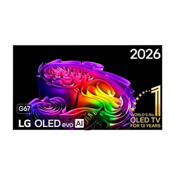 Vooraanzicht van 55 inch LG OLED evo AI G6 4K Smart TV 2026 OLED55G67LW